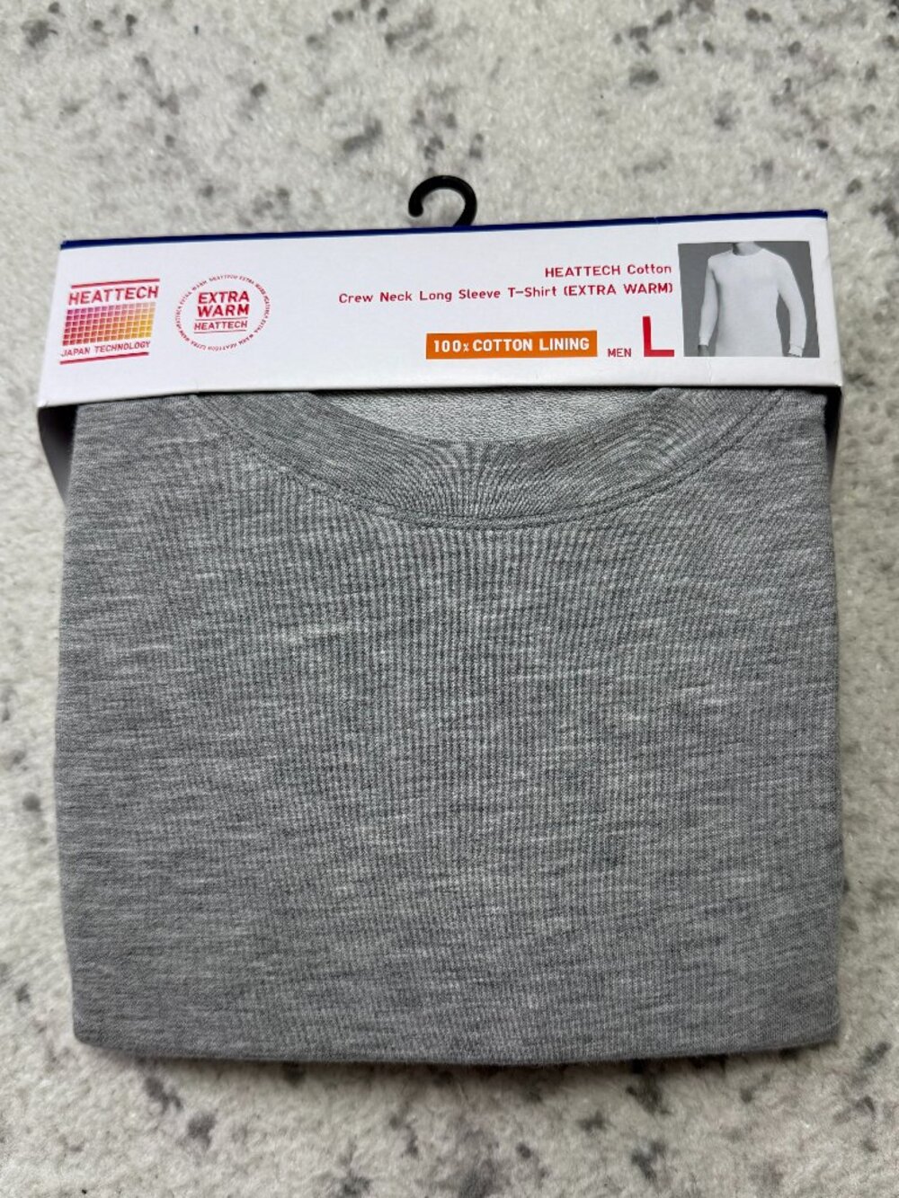 Uniqlo Shirt Mens Large Gray HEATTECH Cotton Long Sleeve Extra Warm Thermal